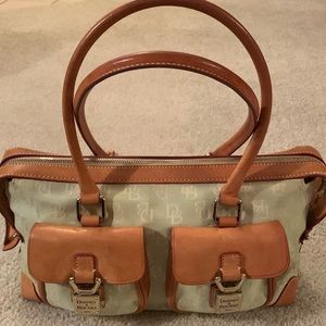 Dooney & Bourke Vintage Double Pocket Pastel Green Canvas Signature Logo Satchel